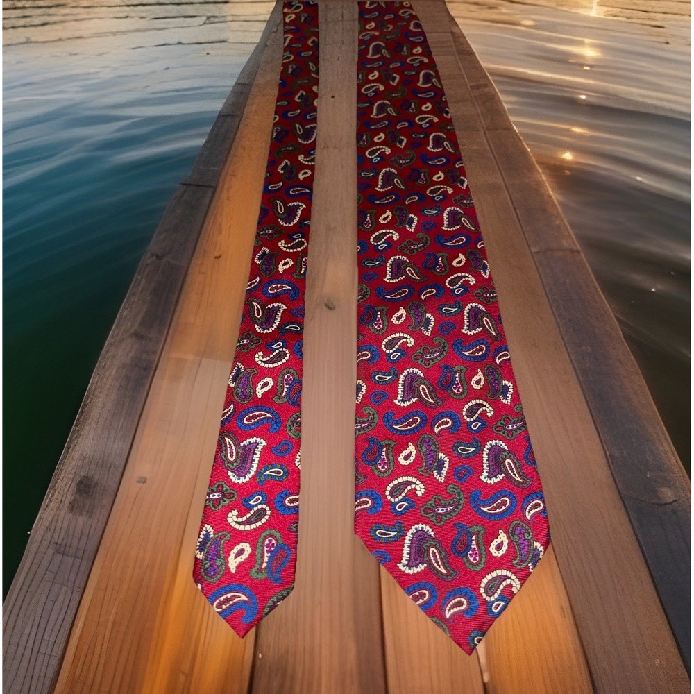 Polo Ralph Lauren Necktie Men Maroon Paisley Silk Vintage RARE Preppy Old Money